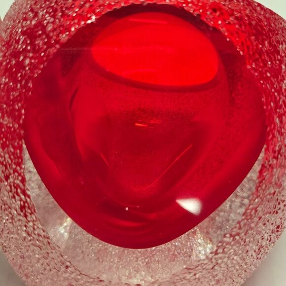 Alessandro Mandruzzato Murano Sommerso Red Faceted Glass Vase Bowl - Picture 6 of 8
